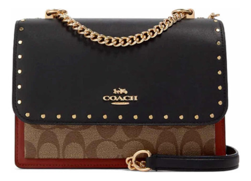 Bolsa Coach Klare 90400 Original Elegante Acabado De Los Herrajes Oro Color Negro Correa De Hombro Dorado Diseño De La Tela Rayas