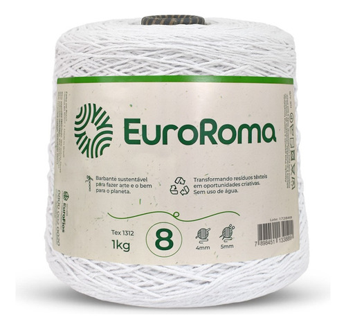 Barbante Euroroma 1,0kg N.º8, Escolha Sua Cor, 762m, Croche