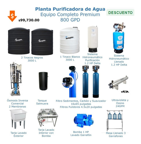 Planta Purificadora De Agua I Equipo Completo Premium 800gpd