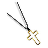 Colar Cordão Masculino/ Feminino Cruz Vazada Metal Dourado