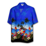 Pacific Legend: Camisa Hawaiana Con Motivo De Playa Y Loros,