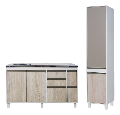 Combo Mueble Cocina Bajo Mesada 140 Cm Con Despensero Tolva 210x45 Sorrento Ricchezze