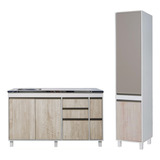 Combo Mueble Cocina Bajo Mesada 140 Cm Con Despensero Tolva 210x45 Sorrento Ricchezze