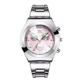Reloj Pulsera Longbo 8399 Con Correa De Acero Color Plateado - Fondo Rosa
