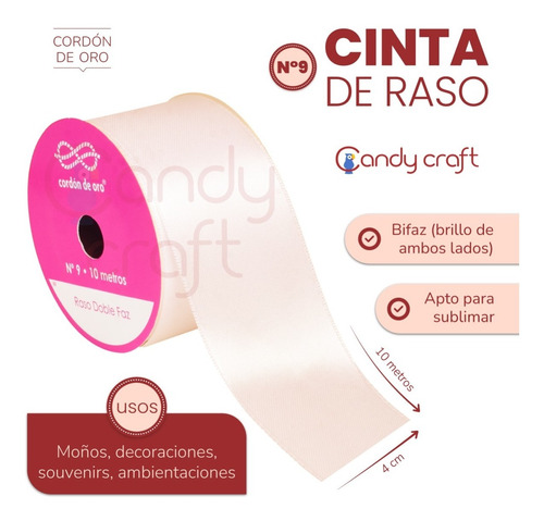 Cinta Raso N9 - 4cm - Cordon De Oro X 10 Metros - Stock