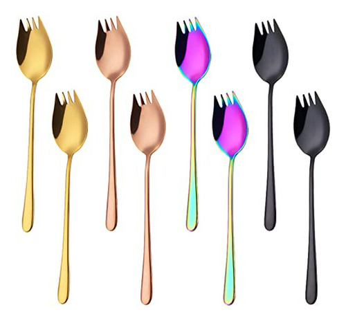 Juego De 8 Sporks De Metal, Cubiertos De Acero Inoxidable Pa