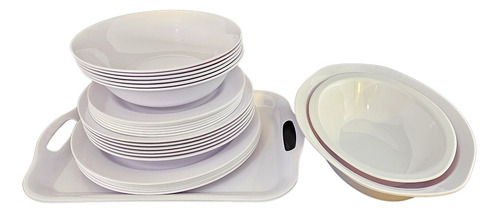 Set X27 Piezas Juego De Platos Melamina Blanco Liso Cocina