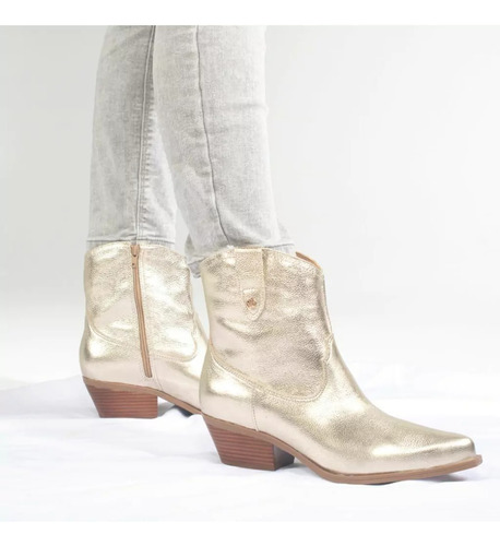 Botas Texanas De Mujer Cuero Vacuno Metal Cierre Lateral