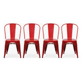 Pack 4 Sillas Tolix Asiento Metal Rojo Form