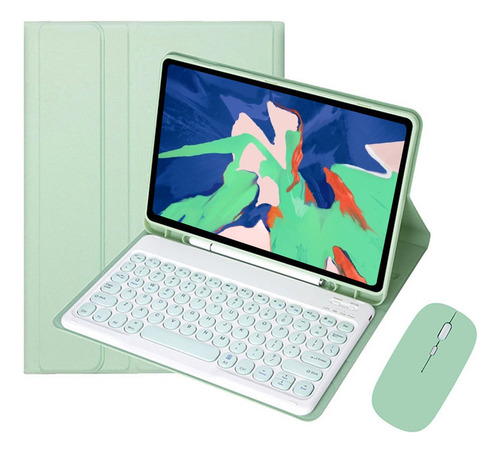 Capa Para iPad Geração 9/8/7 Com Teclado E Mouse Redondo Cor Verde Claro +round Cap Keyboard+mouse