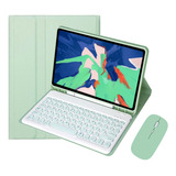 Capa Para iPad Geração 9/8/7 Com Teclado E Mouse Redondo Cor Verde Claro +round Cap Keyboard+mouse