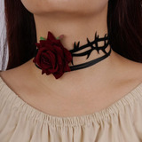 Wekicici Gargantilla Gótica De Rosa Roja Y Negra, Collar De 