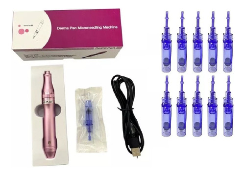 Caneta Derma Pen Sem Fio Sobe E Desce + 10 Cartucho Agulha 