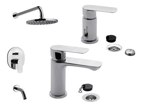 Combo Griferia Fv Coty Set Baño Ducha Lavatorio Bidet Cromo