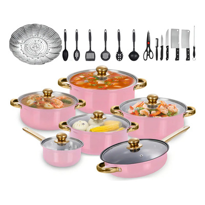 Batería de cocina 26 piezas de aluminio antiadherente Welikera color rosa | Envío gratis