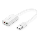 Adaptador De Audio Externo Ugreen 2 En 1 Usb 2.0 Blanco