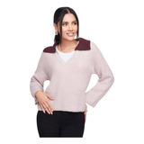 Sueter Rosa Tejido Cuello V Con Solapa Para Mujer Devendi 