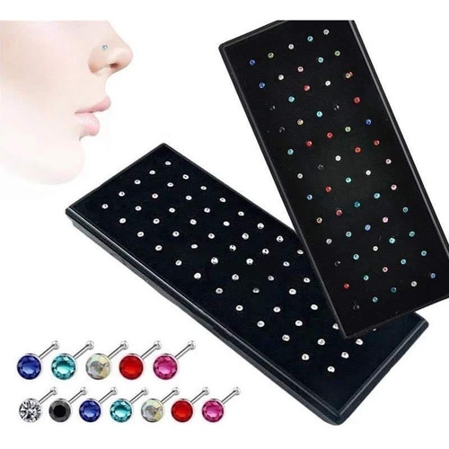 X6 Piercing  Para Nariz Acero Con Piedras De Colores