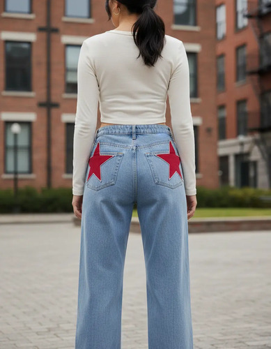 Vaqueros De Mujer Con Bordado De Estrellas De Cinco Puntas