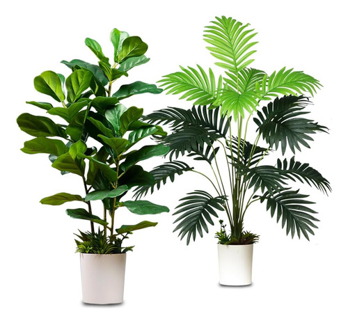 2 Plantas Artificiales, Hojas De Violín, Palmera Tropical Si