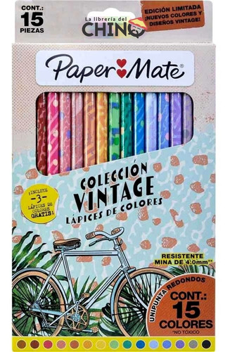 Lápices De Colores Paper Mate Vintage Collection X15 Hexagon