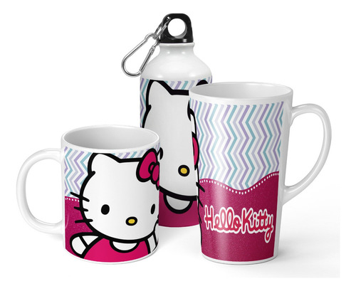 Set De Taza + Botella + Taza Conica Hello Kitty De Regalo