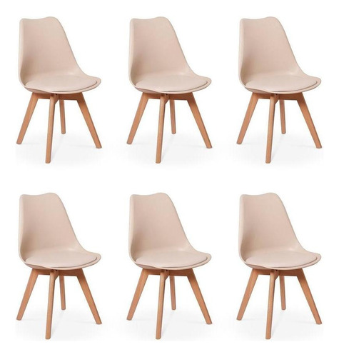 Conjunto 06 Cadeiras Eames Wood Leda Design Cor Nude