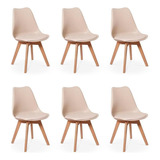 Conjunto 06 Cadeiras Eames Wood Leda Design Cor Nude