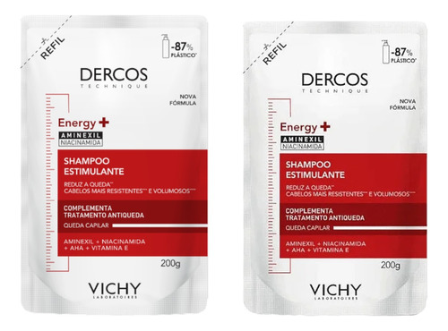 2 Refil Shampoo Antiqueda Estimulante Dercos Energy+ 200g
