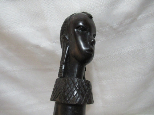 Bastón Ceremonial Tallado A Mano Ébano Figura Africana