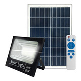 Reflector Led 60w + Panel Solar Exterior Con Control Remoto Carcasa Negro Luz Blanco