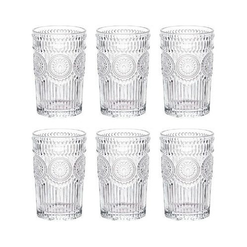 Vasos De Vidrio Labrado Premium Transparente 370 Ml Set X 6