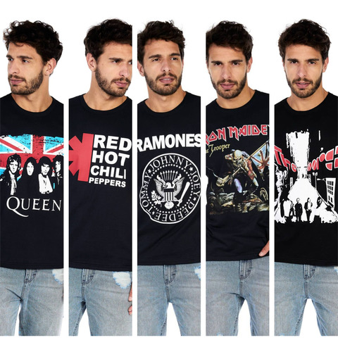 Kit 4 Camiseta Camisa Estampada Bandas De Rock Atacado