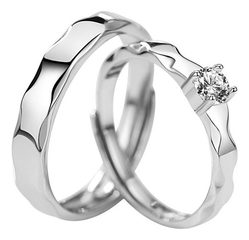 2 Anillos Plata S 925 Pareja Compromiso Ajustable Zirconia 