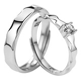 2 Anillos Plata S 925 Pareja Compromiso Ajustable Zirconia 