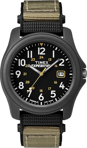 Reloj Hombre Timex Con Luz Indiglo 39 Mm Wr 50m T425719j Correa Verde Bisel Negro Fondo Negro