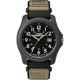 Reloj Hombre Timex Con Luz Indiglo 39 Mm Wr 50m T425719j Correa Verde Bisel Negro Fondo Negro