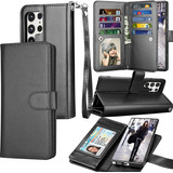 Funda Para Galaxy S22 Ultra Negra Cuero Tapa Billetera