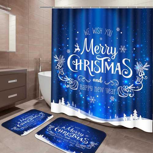 Feliz Navidad Juego De Baño Invernal Con Cortinas Y Accesori