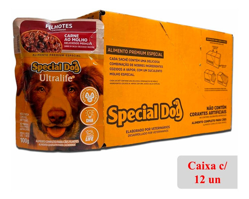 Kit 12 Sachê Special Dog Cães Filhote Carne 100g Cx Fechada