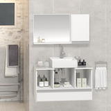 Conjunto Gabinete Banheiro Tampo Vidro Venus 80cm Cor Do Móvel Branco Inteiro