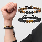 2pzs Pulsera Hombre Ajustable Piedra Natural Moda Caballero