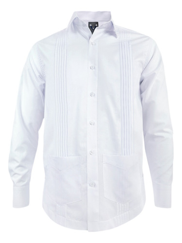 Camisa Guayabera Alforzas Marfil 2 Bolsillos Manga Larga