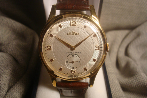 Precioso Reloj Delbana Antiguo Hombre '51 Oro Plaque18k Joya