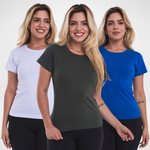 Kit 5 Camisetas Lisa Feminina Algodao Blusa Basica 100% 