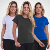 Kit 5 Camisetas Lisa Feminina Algodao Blusa Basica 100% 