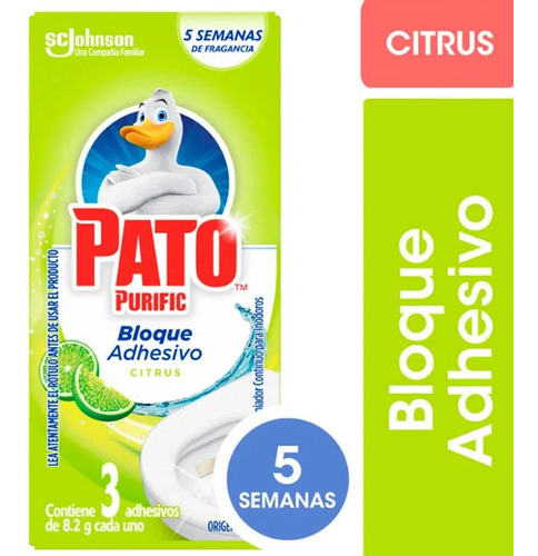 Bloque Adhesivo Para Inodoro Sc Johnson Pato Purific Citrus 3 Unidades Dura 5 Semanas