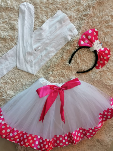 Falda Tutu Minnie Mouse Con Lazo Y Panty Blanca,  Disfraz 