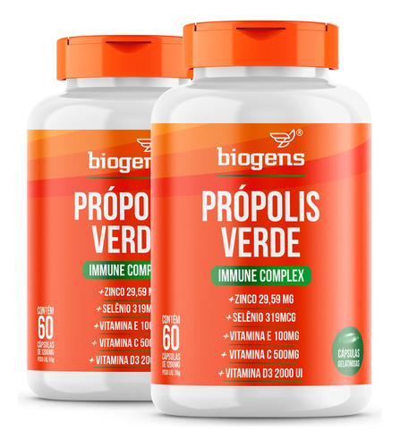 2x Própolis Verde Alecrim 60cps, Vit C, D3, Zinco, Biogens