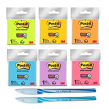 Kit 6 Blocos Post-it Adesivo 76x76 +2 Canetas Lollipop Color